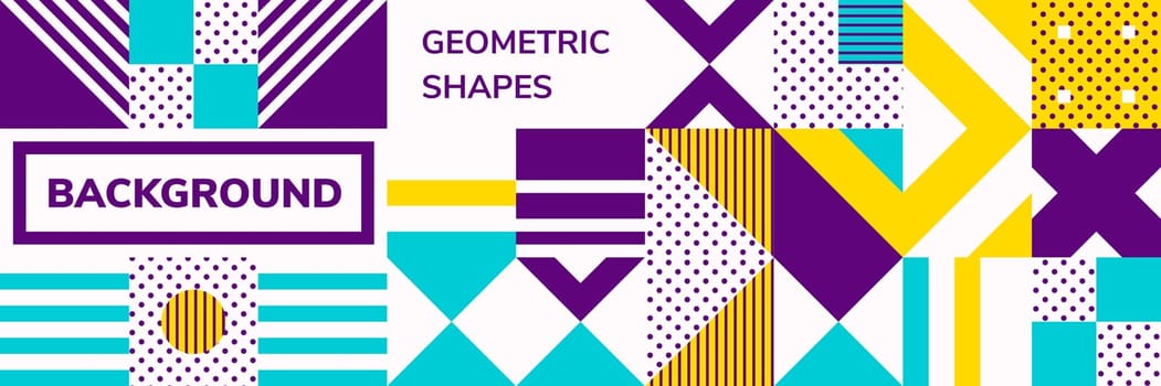 Simple banner of decorative seamless patterns square modules colored geometric composition in Scandinavian style