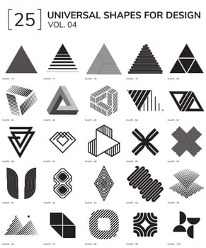 Set 25 Universal Geometric Shapes For Design Black And White Color