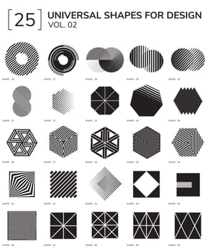 Set 25 Universal Geometric Shapes For Design Black And White Color
