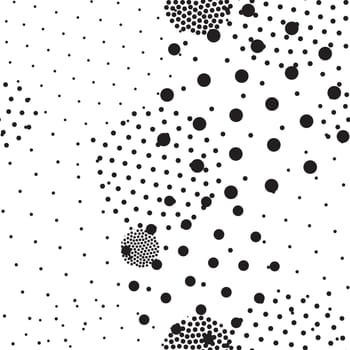 Vector geometric seamless pattern. Universal Repeating abstract circles figure in black white yellow. Modern halftone circle design, pointillism