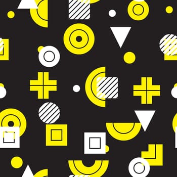 Vector geometric seamless pattern. Universal Repeating abstract circles figure in black white yellow. Modern halftone circle design, pointillism