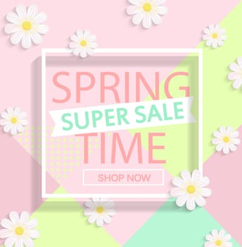 Modern geometric pastel spring sale design. Vector background.