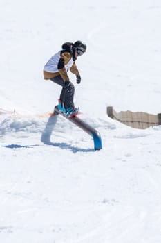 COVILHA, PORTUGAL - APRIL 2, 2017:  Ricardo Lopes during the National Snowboard  Championships at Serra da Estrela, Covilha, Portugal.