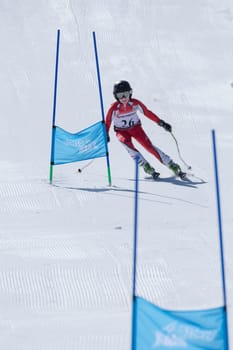COVILHA, PORTUGAL - APRIL 2, 2017:  Gustavo Tavares during the National Ski  Championships at Serra da Estrela, Covilha, Portugal.