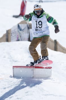 COVILHA, PORTUGAL - APRIL 2, 2017:  Guilherme Lopes during the National Snowboard  Championships at Serra da Estrela, Covilha, Portugal.