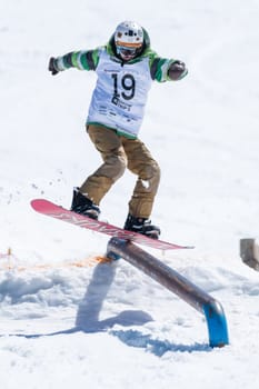 COVILHA, PORTUGAL - APRIL 2, 2017:  Guilherme Lopes during the National Snowboard  Championships at Serra da Estrela, Covilha, Portugal.