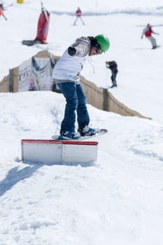 COVILHA, PORTUGAL - APRIL 2, 2017:  Diogo Pombeiro during the National Snowboard  Championships at Serra da Estrela, Covilha, Portugal.