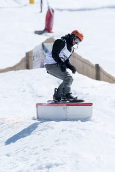 COVILHA, PORTUGAL - APRIL 2, 2017:  Mateus Morais during the National Snowboard  Championships at Serra da Estrela, Covilha, Portugal.