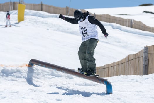 COVILHA, PORTUGAL - APRIL 2, 2017:  Jorge Margarido during the National Snowboard  Championships at Serra da Estrela, Covilha, Portugal.