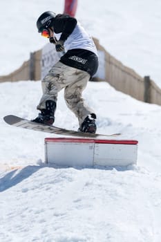 COVILHA, PORTUGAL - APRIL 2, 2017:  Athlete during the National Snowboard  Championships at Serra da Estrela, Covilha, Portugal.
