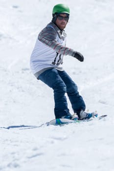 COVILHA, PORTUGAL - APRIL 2, 2017:  Diogo Pombeiro during the National Snowboard  Championships at Serra da Estrela, Covilha, Portugal.