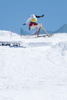 COVILHA, PORTUGAL - APRIL 2, 2017:  Michael Cruz during the National Snowboard  Championships at Serra da Estrela, Covilha, Portugal.