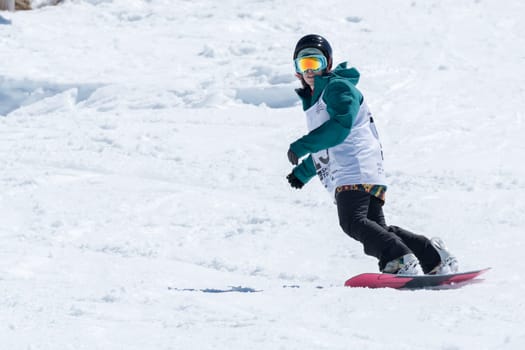 COVILHA, PORTUGAL - APRIL 2, 2017:  Ines Rainho during the National Snowboard  Championships at Serra da Estrela, Covilha, Portugal.