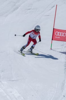 COVILHA, PORTUGAL - APRIL 2, 2017:  Carla Couto during the National Ski  Championships at Serra da Estrela, Covilha, Portugal.