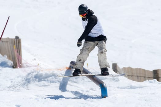 COVILHA, PORTUGAL - APRIL 2, 2017:  Athlete during the National Snowboard  Championships at Serra da Estrela, Covilha, Portugal.