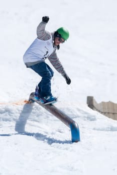 COVILHA, PORTUGAL - APRIL 2, 2017:  Diogo Pombeiro during the National Snowboard  Championships at Serra da Estrela, Covilha, Portugal.