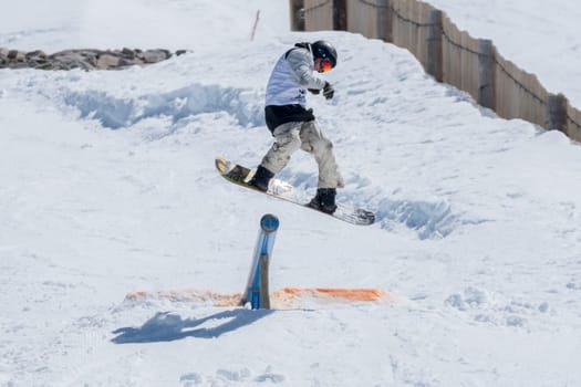 COVILHA, PORTUGAL - APRIL 2, 2017:  Athlete during the National Snowboard  Championships at Serra da Estrela, Covilha, Portugal.
