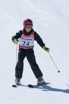COVILHA, PORTUGAL - APRIL 2, 2017:  Dinis Lagem during the National Ski  Championships at Serra da Estrela, Covilha, Portugal.