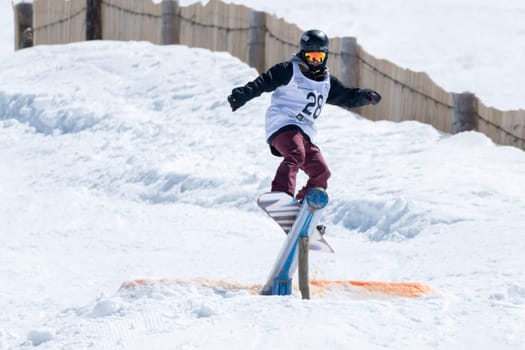 COVILHA, PORTUGAL - APRIL 2, 2017:  Miguel Brito during the National Snowboard  Championships at Serra da Estrela, Covilha, Portugal.