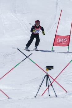 COVILHA, PORTUGAL - APRIL 2, 2017:  Dinis Lagem during the National Ski  Championships at Serra da Estrela, Covilha, Portugal.