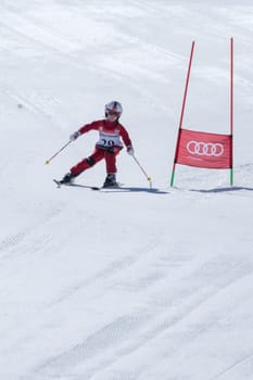 COVILHA, PORTUGAL - APRIL 2, 2017:  Leonor Carvalho during the National Ski  Championships at Serra da Estrela, Covilha, Portugal.