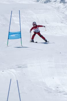 COVILHA, PORTUGAL - APRIL 2, 2017:  Leonor Carvalho during the National Ski  Championships at Serra da Estrela, Covilha, Portugal.