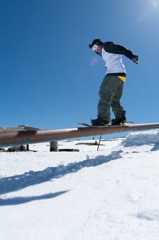 COVILHA, PORTUGAL - APRIL 2, 2017:  Jorge Margarido during the National Snowboard  Championships at Serra da Estrela, Covilha, Portugal.