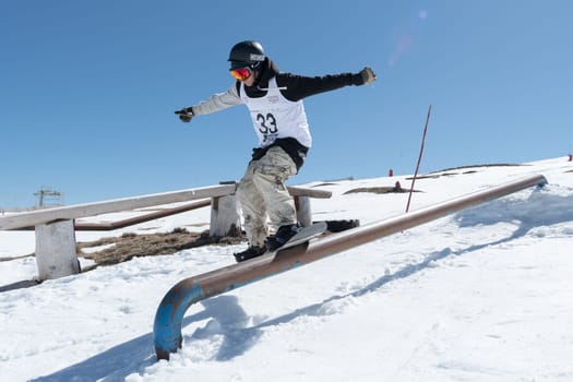 COVILHA, PORTUGAL - APRIL 2, 2017:  Robinson Weiske during the National Snowboard  Championships at Serra da Estrela, Covilha, Portugal.
