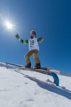 COVILHA, PORTUGAL - APRIL 2, 2017:  Guilherme Lopes during the National Snowboard  Championships at Serra da Estrela, Covilha, Portugal.