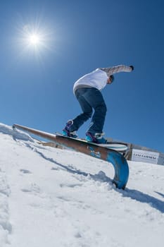 COVILHA, PORTUGAL - APRIL 2, 2017:  Mateus Morais during the National Snowboard  Championships at Serra da Estrela, Covilha, Portugal.