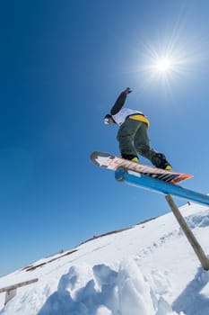COVILHA, PORTUGAL - APRIL 2, 2017:  Jorge Margarido during the National Snowboard  Championships at Serra da Estrela, Covilha, Portugal.