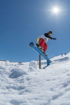 COVILHA, PORTUGAL - APRIL 2, 2017:  Michael Cruz during the National Snowboard  Championships at Serra da Estrela, Covilha, Portugal.