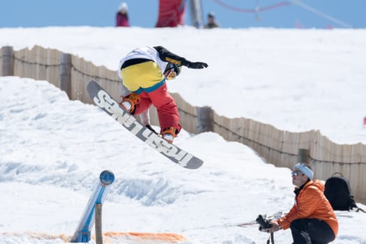 COVILHA, PORTUGAL - APRIL 2, 2017:  Michael Cruz during the National Snowboard  Championships at Serra da Estrela, Covilha, Portugal.