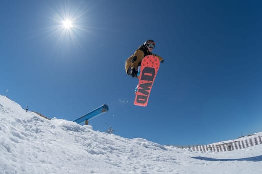 COVILHA, PORTUGAL - APRIL 2, 2017:  Ricardo Lopes during the National Snowboard  Championships at Serra da Estrela, Covilha, Portugal.