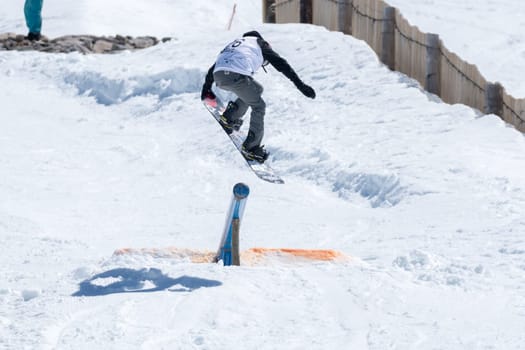 COVILHA, PORTUGAL - APRIL 2, 2017:  Mateus Morais during the National Snowboard  Championships at Serra da Estrela, Covilha, Portugal.