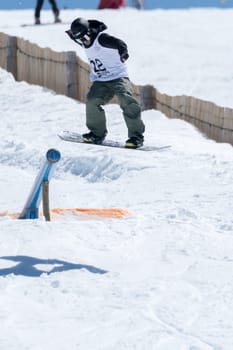 COVILHA, PORTUGAL - APRIL 2, 2017:  Jorge Margarido during the National Snowboard  Championships at Serra da Estrela, Covilha, Portugal.