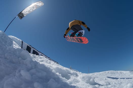 COVILHA, PORTUGAL - APRIL 2, 2017:  Ricardo Lopes during the National Snowboard  Championships at Serra da Estrela, Covilha, Portugal.