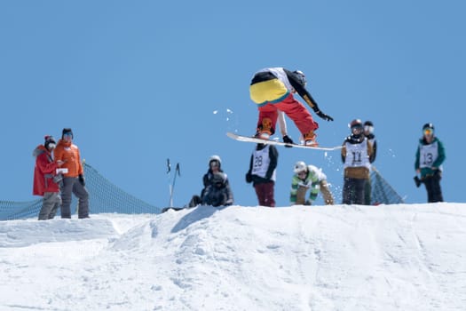 COVILHA, PORTUGAL - APRIL 2, 2017:  Michael Cruz during the National Snowboard  Championships at Serra da Estrela, Covilha, Portugal.