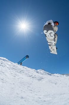 COVILHA, PORTUGAL - APRIL 2, 2017:  Robinson Weiske during the National Snowboard  Championships at Serra da Estrela, Covilha, Portugal.