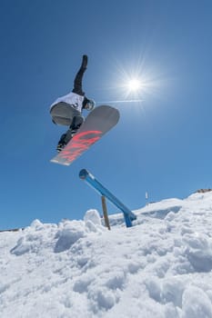 COVILHA, PORTUGAL - APRIL 2, 2017:  Mateus Morais during the National Snowboard  Championships at Serra da Estrela, Covilha, Portugal.