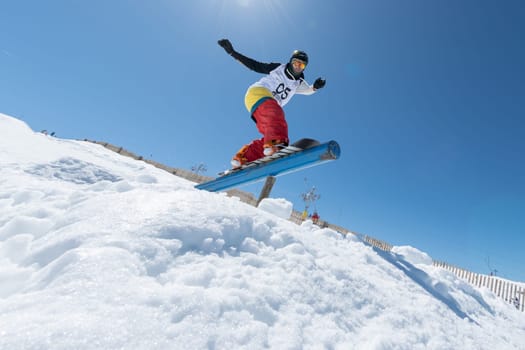 COVILHA, PORTUGAL - APRIL 2, 2017:  Michael Cruz during the National Snowboard  Championships at Serra da Estrela, Covilha, Portugal.