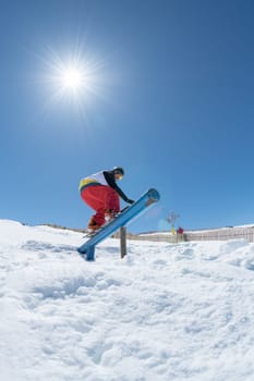 COVILHA, PORTUGAL - APRIL 2, 2017:  Michael Cruz during the National Snowboard  Championships at Serra da Estrela, Covilha, Portugal.