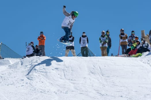 COVILHA, PORTUGAL - APRIL 2, 2017:  Diogo Pombeiro during the National Snowboard  Championships at Serra da Estrela, Covilha, Portugal.