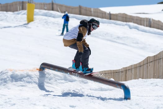 COVILHA, PORTUGAL - APRIL 2, 2017:  Ricardo Lopes during the National Snowboard  Championships at Serra da Estrela, Covilha, Portugal.