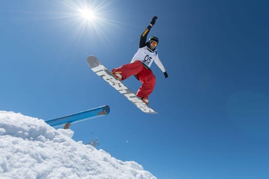 COVILHA, PORTUGAL - APRIL 2, 2017:  Michael Cruz during the National Snowboard  Championships at Serra da Estrela, Covilha, Portugal.