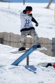 COVILHA, PORTUGAL - APRIL 2, 2017:  Robinson Weiske during the National Snowboard  Championships at Serra da Estrela, Covilha, Portugal.