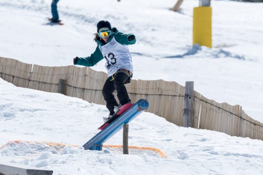 COVILHA, PORTUGAL - APRIL 2, 2017:  Ines Rainho during the National Snowboard  Championships at Serra da Estrela, Covilha, Portugal.