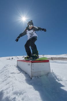 COVILHA, PORTUGAL - APRIL 2, 2017:  Pedro Sezulfe during the National Snowboard  Championships at Serra da Estrela, Covilha, Portugal.