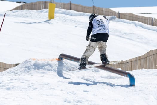 COVILHA, PORTUGAL - APRIL 2, 2017:  Robinson Weiske during the National Snowboard  Championships at Serra da Estrela, Covilha, Portugal.