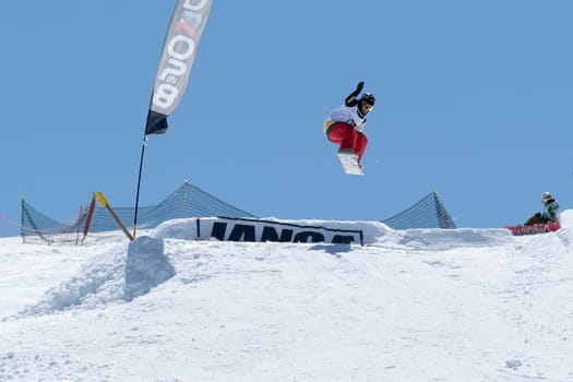 COVILHA, PORTUGAL - APRIL 2, 2017:  Michael Cruz during the National Snowboard  Championships at Serra da Estrela, Covilha, Portugal.